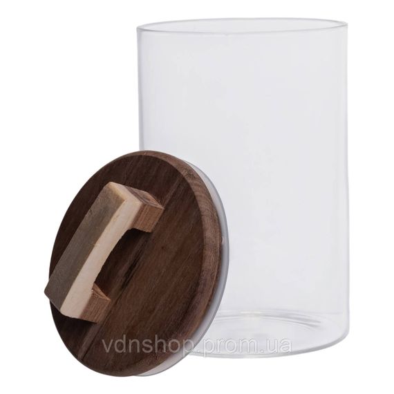 Высокая стеклянная банка 1,5 л с бамбуковой крышкой для хранения круп и продуктов | Зображення 3