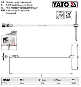 Ключ Т-подібний YATO з торцевою головкою М6 мм на кардані; 180 х 450 мм
