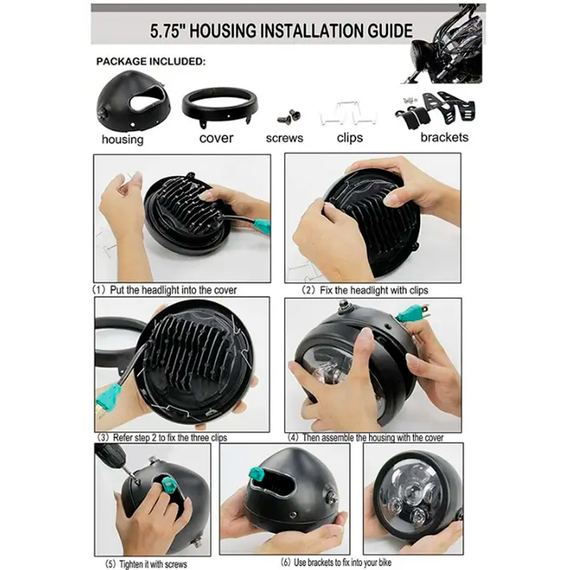 LED Лед фара на мотоцикл, мопед, мото. Корпус 5.75 дюйма, металл | Зображення 2