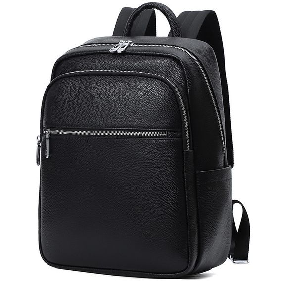 Мужской кожаный рюкзак для поездок и прогулок черный Tiding Bag 75362