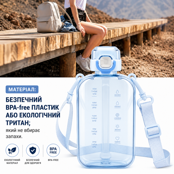 Спортивна пляшка для води SPORT (750 мл) — BPA-free пластик, блакитна | Зображення 3