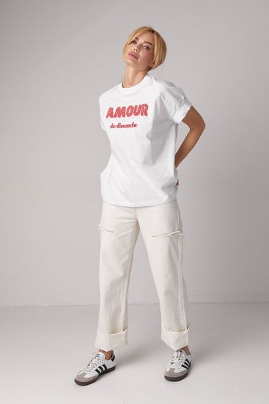 Футболка oversize с надписью Amour - белый цвет, S (есть размеры) | Зображення 5