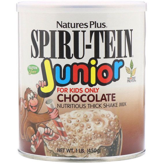 Суперфуд Nature's Plus Spiru-Tein Junior, Nutritious Thick Shake Mix, Chocolate, 1 lb 450 g /15 servings/ Chocolate NAP-45602