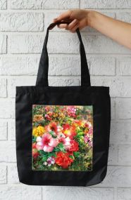 Сумка шоппер  с карманом 4Profi "Квіти 3" оксфорд чёрная