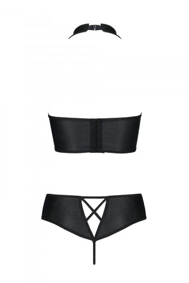 Комплект из эко-кожи Passion NANACY BIKINI L/XL, black, бра и трусики с имитацией шнуровки Sex Aura | Зображення 5