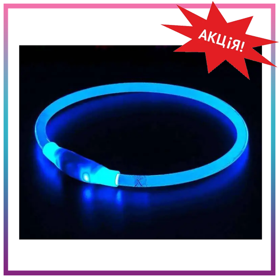 Ошейник для собак, с LED подсветкой, водостойкий, с USB зарядкой, универсальный, Синий