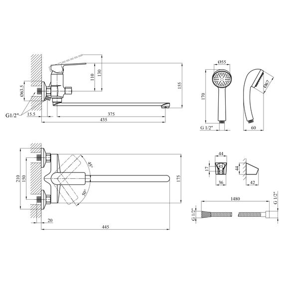Змішувач для ванни Agua Merida - C071 (CV035426) | Зображення 1