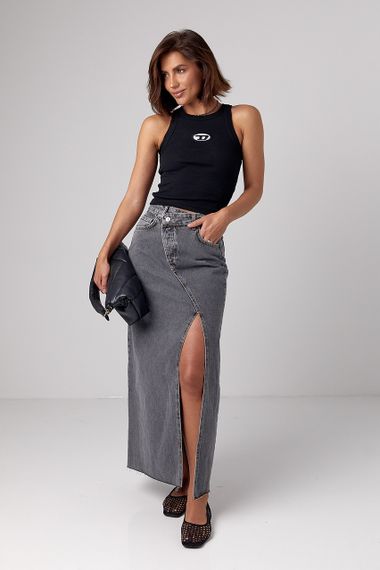 Женская майка в рубчик с нашивкой спереди - черный цвет, L (есть размеры) | Зображення 2