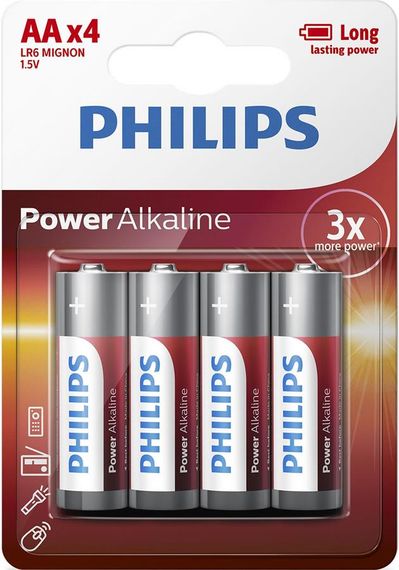Philips Батарейка Power Alkaline AA лужна блістер, 4 шт (LR6P4B/10)