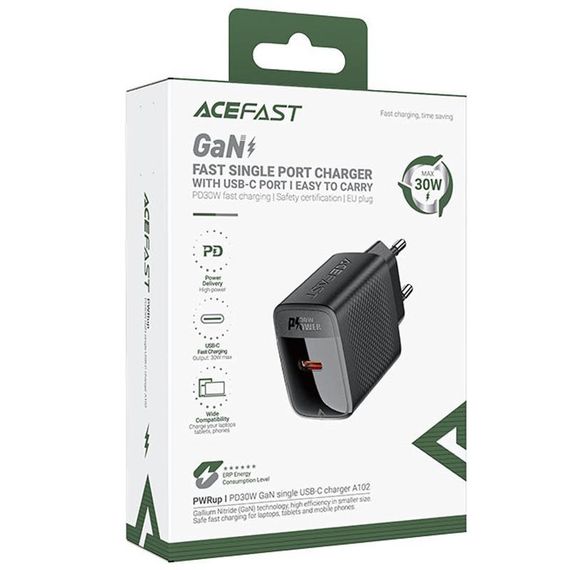 СЗУ Acefast A102 PD30W GaN (1USB-C) Black | Зображення 1