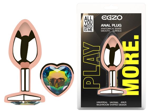 Анальная пробка с кристаллом EGZO - Rose Gold Heart Plug Rainbow size M Sex Aura