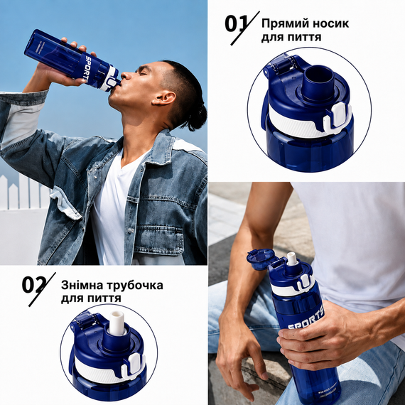 Эко-бутылка KANGZYUAN 500 мл - Синяя Tritan BPA-free, ударопрочная, спортивная с эргономичной крышкой | Зображення 6