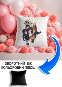 Подушка плюшева Мерч Крафт Дизайн з принтом аніме K-on! чорний плюш квадратна 33х33 см