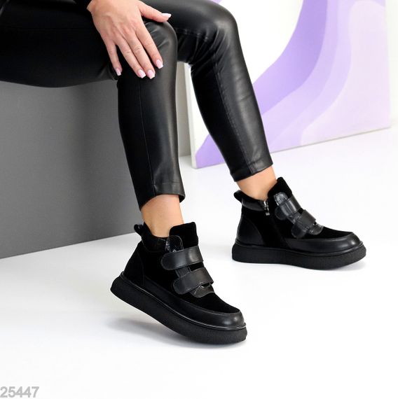 Крутые спортивные зимние черные ботинки натуралки на липучках | Зображення 5