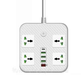 Сетевой фильтр ТВ-Т90, 4 розетки + 3 USB, 2 м, сечение 3х0,75мм, 3000W, White, Box