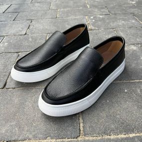 Черные кожаные мужские лоферы 45 размер