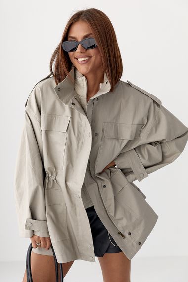 Подовжена жіноча вітрова куртка - світло-сірий цвет, M (є розміри)