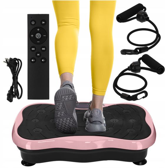 Виброплатформа для тренировок 4FIZJO Ultra+ с пультом и эспандерами Black/Pink (P-5905973402880)