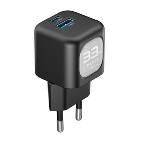 Зарядний пристрій мережевий USB/Type-C 33W чорний/сірий GaN Havit UC230