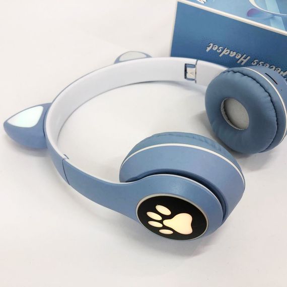 Беспроводные наушники с кошачьими ушками и RGB подсветкой Cat VZV 23M. Цвет: голубой | Зображення 4