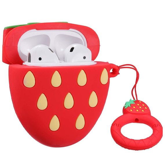 Силіконовий футляр Smile Fruits series для навушників AirPods 1/2 + кільце strawberry | Зображення 2