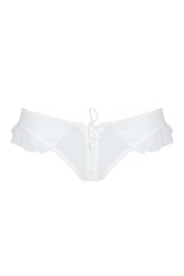 Трусики в горошок, з рюшами та шнурівкою Passion FATIN THONG L/XL, white Sex Aura | Зображення 4