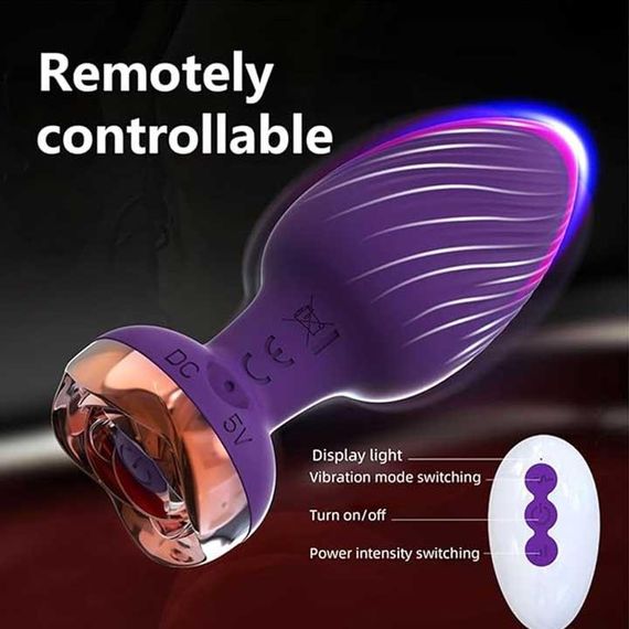 Силікональний анальний корок із вібрацією Rose з Д/К 3,5*9 см. Фіолетовий — Анальні іграшки | Зображення 7