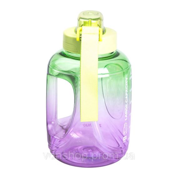 Пляшка для води спортивна 1.6 л пластикова з трубочкою з ремінцем 22 см Зелена HP-14-35GR | Зображення 3