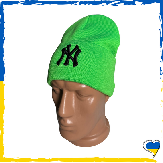 Шапка лаймова New Yorker на флісі брендова універсальна. Шапка чоловіча, жіноча, підліткова, дитяча