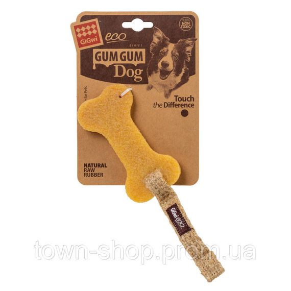 Игрушка для собак Большая кость GiGwi Gum Gum, экорезина, джут, 24 см | Зображення 1
