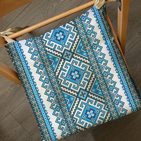Подушка на стул с завязками Украинский орнамент голубой 40x40x4 см (PZ_22U002)