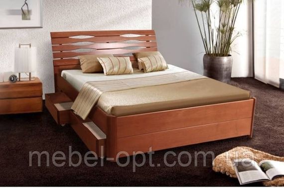 Ліжко полуторне дерев'яне Марія з 4 ящиками 140х200, колір бук натуральний