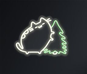 Неоновий світильник кіт Пушин з ялинкою 300х400 acr-n000075