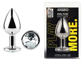 Анальна пробка з кристалом EGZO - Silver Round Plug Clear size M Sex Aura