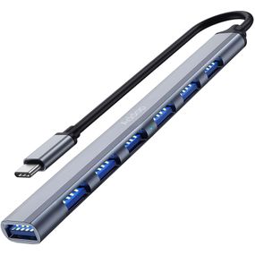 USB Type-C хаб, концентратор / розгалужувач для ноутбука Addap UH-04C, на 7 портів USB, Gray (0287)