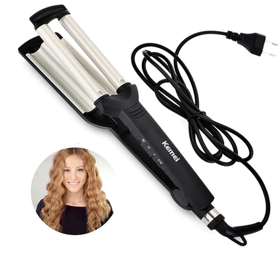 Потрійна плойка хвиля для волосся 3 хвилі Kemei 2022 щипці потрійні для великих локонів кераміка | Зображення 5