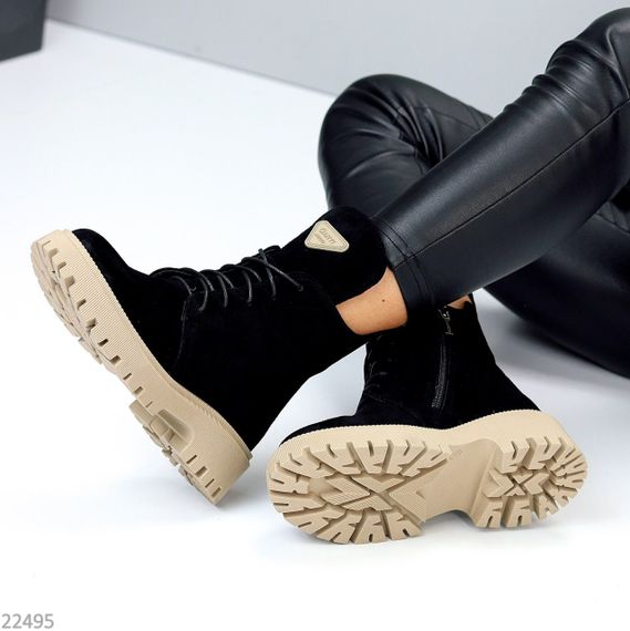 Круті чорні черевики повсякденні натуральна замша на бежевій підошві | Зображення 8