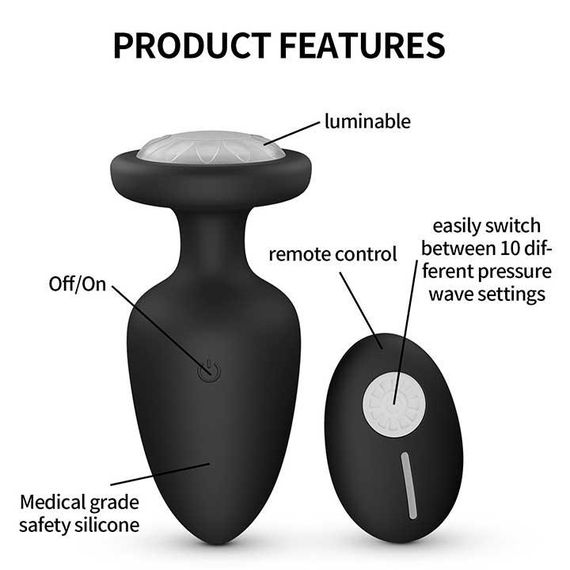 Светящаяся анальная пробка с вибрацией 10X Light Up Rechargeable Anal Plug - 4,4 см – Анальные игрушки | Зображення 4