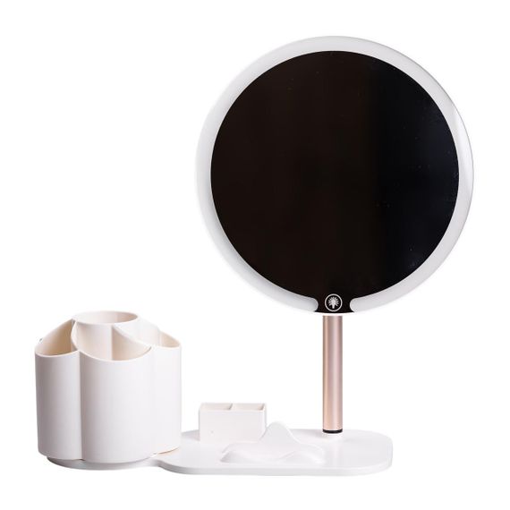 Дзеркало для макіяжу з підсвічуванням кругле настільне Ø21 см з підставкою Біле HP-10-9AW