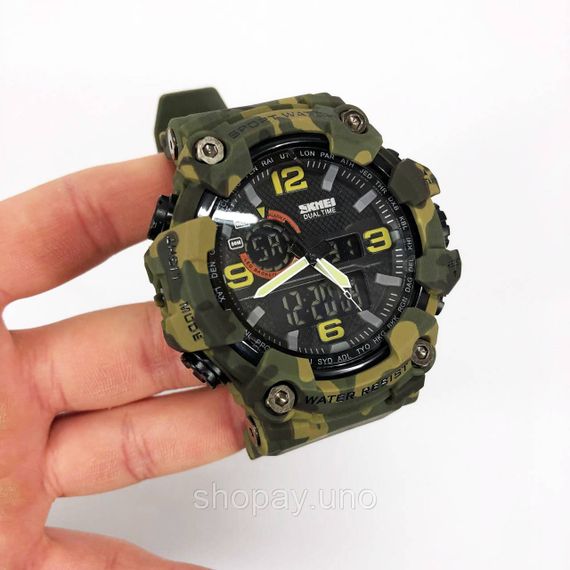 Мужские тактические военные часы SKMEI 1520CMGN, Наручные часы с электронным механизмом JT-12 | Зображення 1