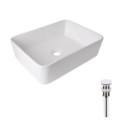 Комплект Qtap Tern: Раковина накладна прямокутна 480х370х135 мм White + Донний клапан PU02