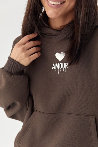 Утеплене худі з капюшоном - коричневий цвет, S (є розміри) | Зображення 3