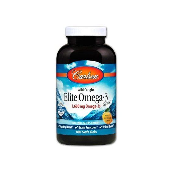 Омега 3 Carlson Labs Elite Omega-3 Gems 1600 mg 180 Soft Gels Natural Lemon Flavor