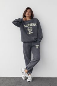 Утепленный спортивный костюм в технике тай-дай с принтом California - темно-серый цвет, L (есть размеры)