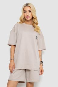 Женский летний костюм оверсайз шорты и футболка цвет бежевый размер L/XL 241R5004