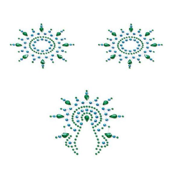 Пестіс з кристалів Petits Joujoux Gloria set of 3 - Green/Blue, прикраса на груди та вульву sexstyle
