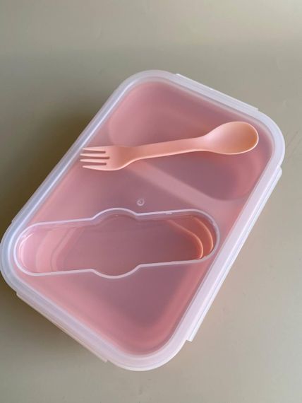 Ланч бокс дитячий силіконовий складний Рожевий | Зображення 3