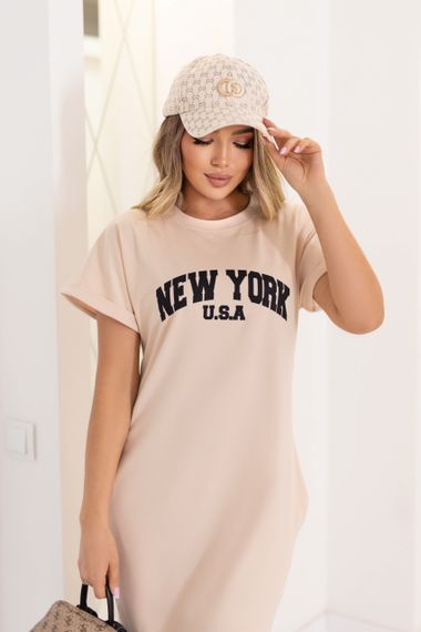 Женское летнее платье-футболка спортивное New York GF7455 цвет бежевый, размер 50/52 | Зображення 2