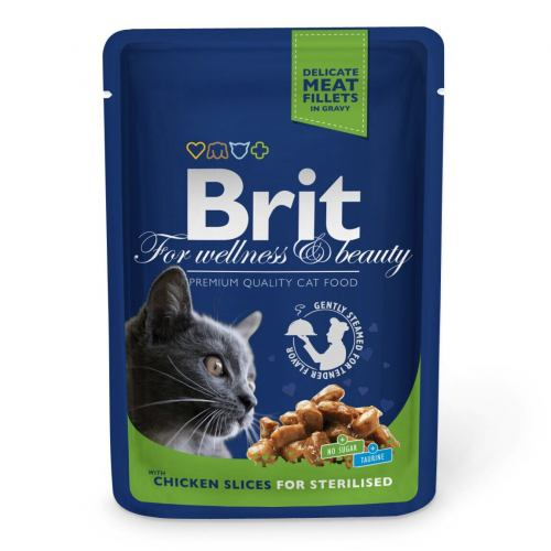 Вологий корм Brit Premium для стерилізованих котів з шматочками курки 24шт*100г