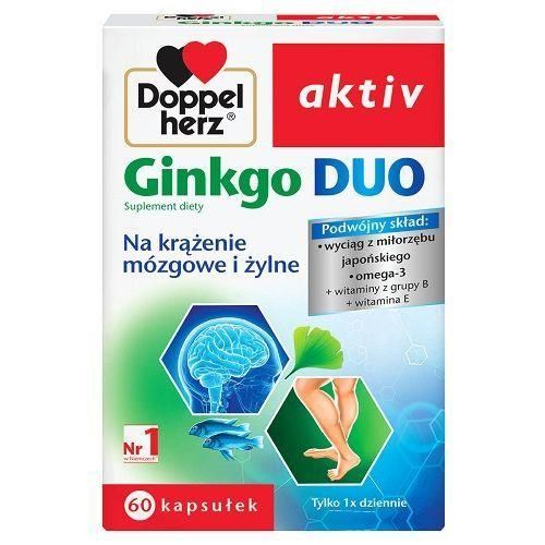 Вітаміни Doppelherz Ginkgo DUO – для памʼяті, судин, мозкового кровообігу, з гінкго білоба, Омега-3, В-вітамінами та вітаміном E